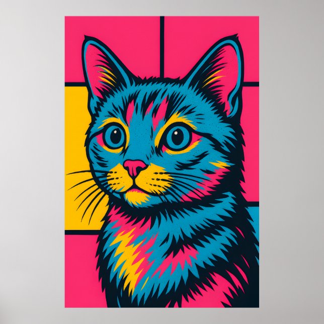 Póster Gato Retro Pop Art (Frente)