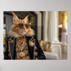 Póster Gato rico parado frente a una mansión