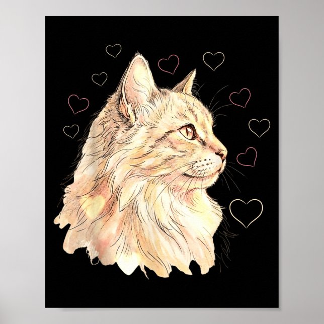 Póster Gato Romántico San Valentín Con Corazón Suave Para (Frente)