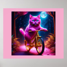 Póster Gato Rosa En Un Sendero Escenario De Bicicleta Dor