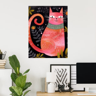 Póster Gato rosa floral