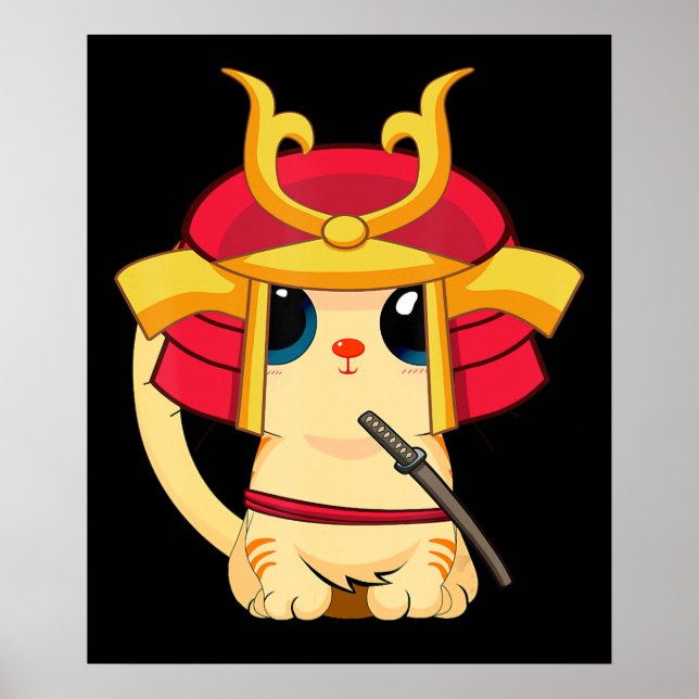 Póster Gato samurai lindo japonés anime cosplay halloween (Frente)