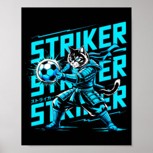Póster Gato Samurái Único Para Fanáticos Del Fútbol Gatos