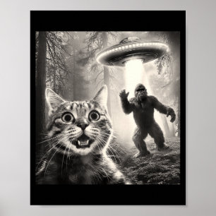 Póster Gato Selfie Bosque Árboles Alien Ufo Pie Grande Hu