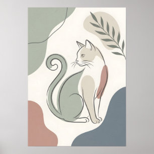 Póster Gato Sentado Boho Abstracto