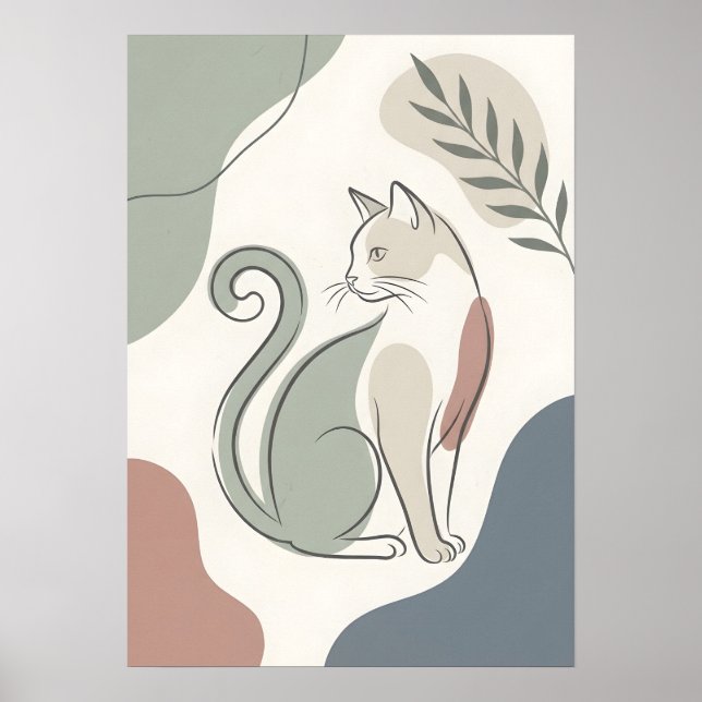Póster Gato Sentado Boho Abstracto (Frente)