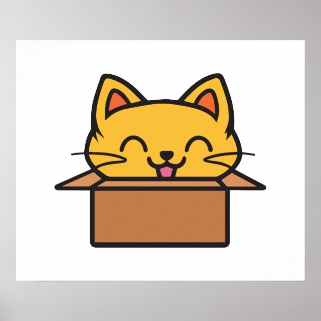 Póster Gato sentado dentro de la caja de cartón (Frente)