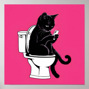 Póster Gato sentado en un inodoro