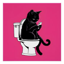 Gato sentado en un inodoro