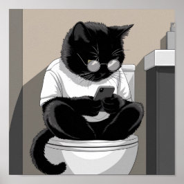 Póster Gato sentado en un inodoro
