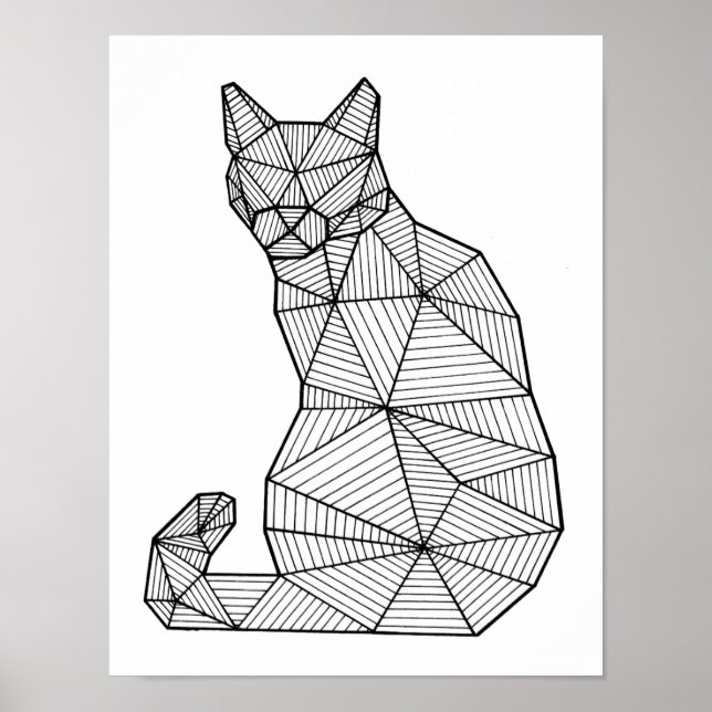 Póster Gato sentado geométrico, atrás (Frente)