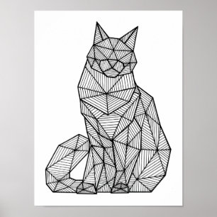 Póster Gato sentado geométrico, frontal