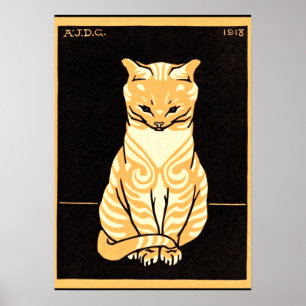 Póster Gato sentado, ilustracion Art Nouveau