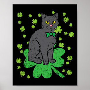 Póster Gato Shamrock St Patricks Día 4 Hombres Tramposo D