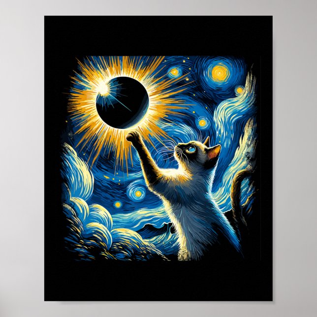 Póster Gato siamés 2024 Van Gogh Starry Night Siamese Cat (Frente)