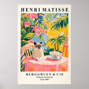 Póster Gato siamés bebiendo café, divertido decorado de c