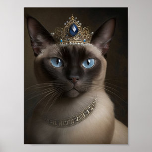 Póster Gato siamés con corona y collar