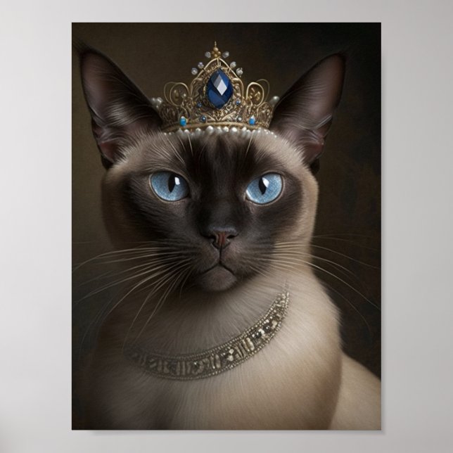 Póster Gato siamés con corona y collar (Frente)