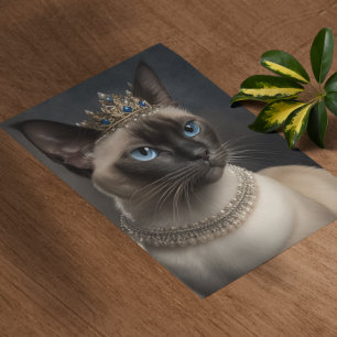 Póster Gato siamés con corona y collar