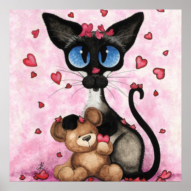 Póster Gato siamés día de San Valentín de Bihrle (Frente)