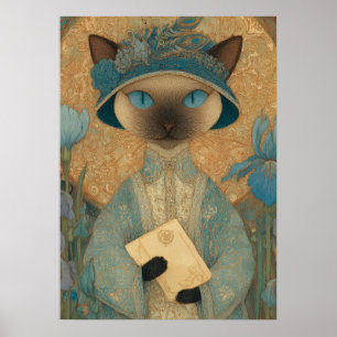 Póster Gato siamés elegante en estilo Art Nouveau