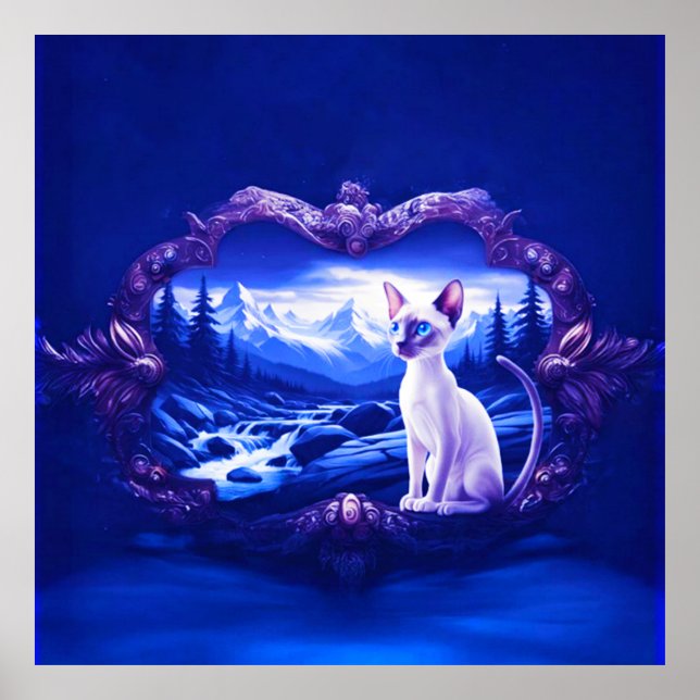 Póster Gato Siamés En Marco Escenario (Frente)