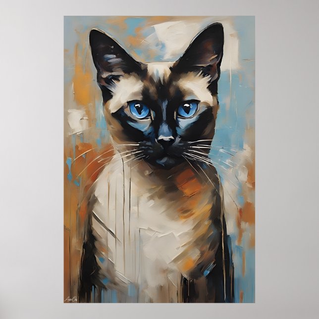 Póster | Gato siamés | Estilo de pintura de aceite (Frente)