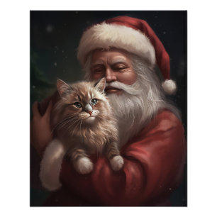 Póster Gato siberiano con Navidades festivos de Santa Cla