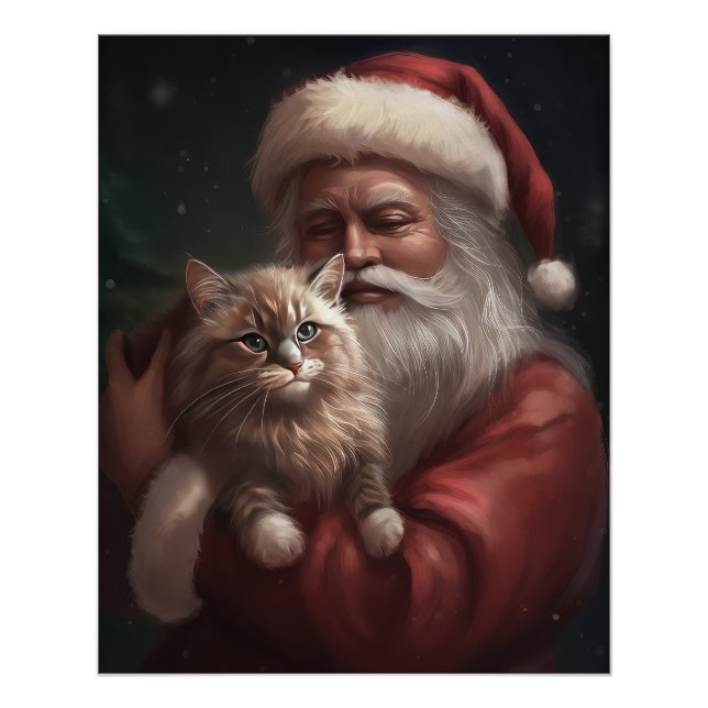 Póster Gato siberiano con Navidades festivos de Santa Cla (Anverso)