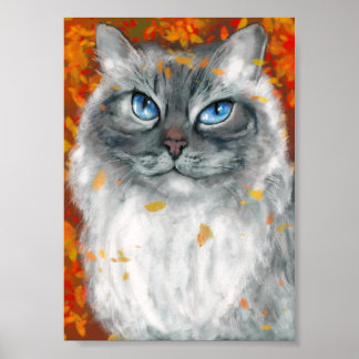 Póster Gato Siberiano en Colores de Otoño 