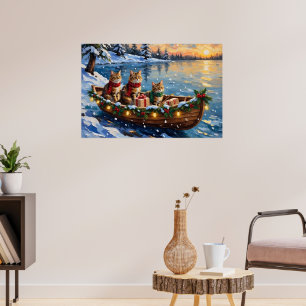 Póster Gato Siberiano Navidad Barco Fiesta