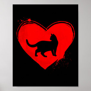 Póster Gato Silueta Forma Corazón San Valentín Amantes de