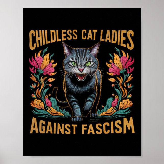 Póster Gato sin hijos contra el fascismo político gracios (Frente)
