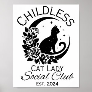 Póster Gato sin hijos Lady Club Social Meme Cat Kamala Ha
