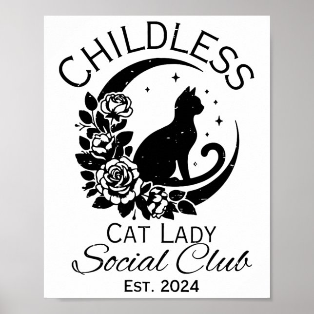 Póster Gato sin hijos Lady Club Social Meme Cat Kamala Ha (Frente)