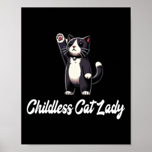 Póster Gato sin hijos Lady -tuxedo Cat Raising Paw- Graci