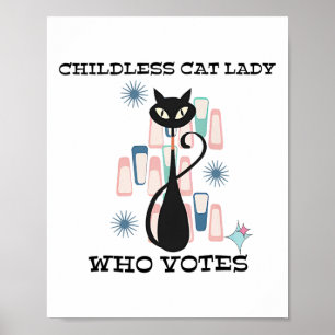 Póster Gato sin niños que vota a mediados del siglo gatos
