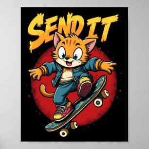 Póster Gato Skater Envía Es Jerga Divertido Skateboarding