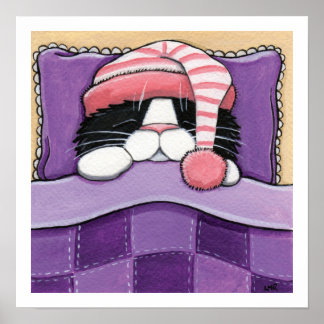 Póster Gato Sleepe Cabeza Usando Un Tapón De Noche Imprim