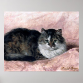 Póster Gato sobre la almohada rosa de Henriëtte Ronner-Kn