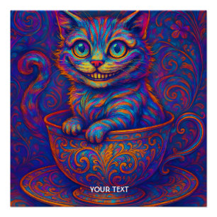 Póster Gato sonriente de taza linda fantasía