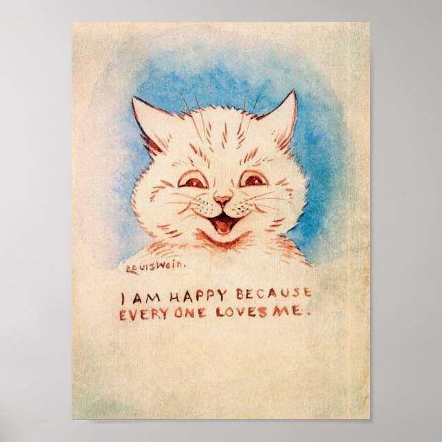 Póster Gato Sonriente Feliz, Louis Wain (Frente)