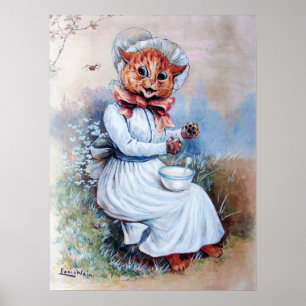 Póster Gato Sorprendido por una Araña, Louis Wain