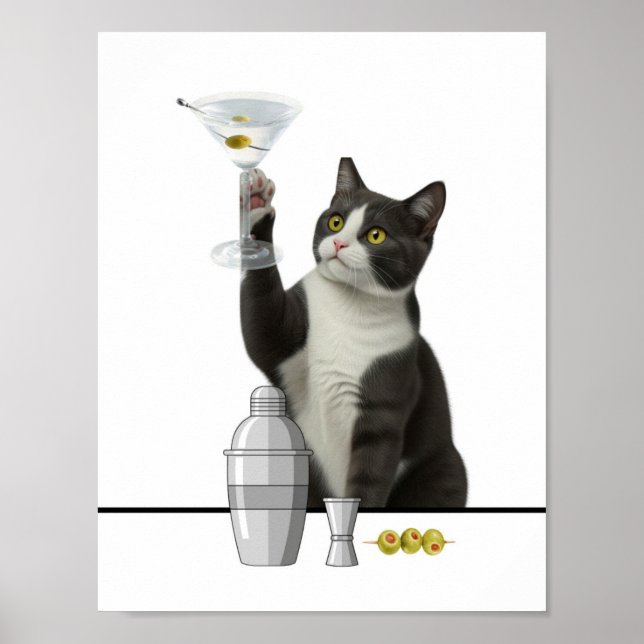 Póster Gato sosteniendo un Martini Relajándose  (Frente)