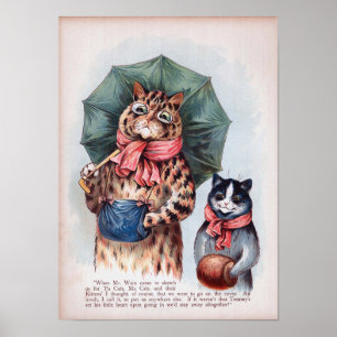 Póster Gato sosteniendo un paraguas, Louis Wain