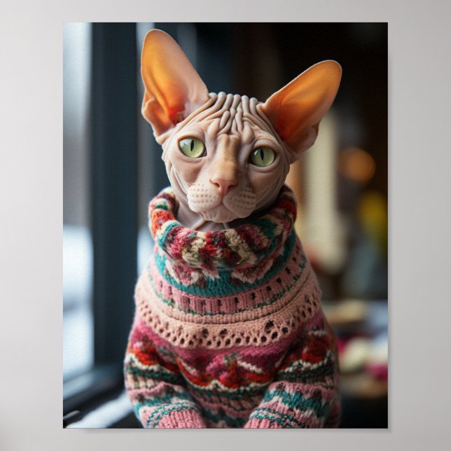 Póster Gato Sphynx con Suéter (Frente)