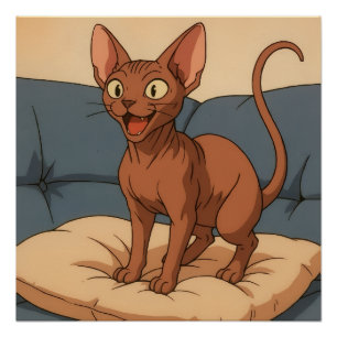 Póster Gato Sphynx Feliz