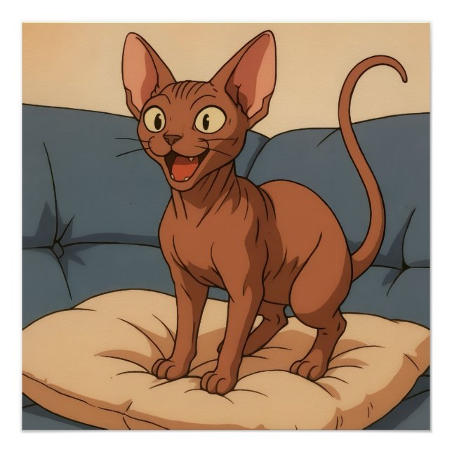 Póster Gato Sphynx Feliz (Anverso)