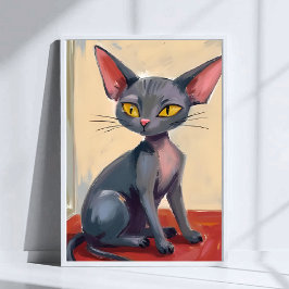 Póster Gato Sphynx | Gato sin pelo Mascota Acuarela