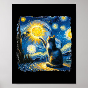 Póster Gato Starry Night Van Gogh Cat Para Gato Que Perte